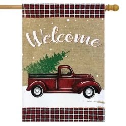 Briarwood Lane Winter Truck Burlap House Flag 28" X 40" Briarwood