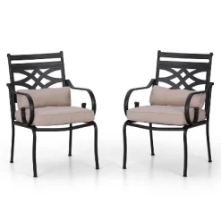 7pc Outdoor Dining Set With 6 Chairs With Seat & Back Cushions & Metal Rectangle Table With Umbrella Hole - Captiva Designs