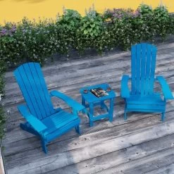 Merrick Lane Set Of Two Folding Adirondack Patio Chairs With Matching Outdoor Side Table -Outdoor Garden GUEST 15b09f6b 3c31 4c9e 8fc9 2496606b7aec