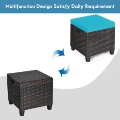 Costway 2PCS Patio Rattan Ottoman Cushioned Seat W/ Foot Rest Turquoise -Outdoor Garden GUEST 15da78b2 c61f 4176 bf9c ec7dc342e045
