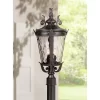 John Timberland Casa Marseille Vintage Outdoor Post Light Textured Black Scroll 25" Clear Hammered Glass For Exterior Barn Deck House Porch Yard Home