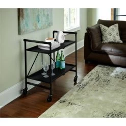 Indoor/Outdoor Folding Serving Cart With Wheels & Shelves - Black - Room & Joy -Outdoor Garden GUEST 1705fe59 c5b0 47c8 be8c a51406ef66e9
