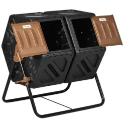 Outsunny Rotating Composter, 34.5 Gallon Dual Chamber Compost Bin With Ventilation Openings And Steel Legs -Outdoor Garden GUEST 1787cd62 d5ba 4e61 a68d 8e44cd6b2a70