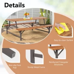 Costway Acacia Wood Patio Picnic Table Bench Set With 71'' Tabletop ＆ 2'' Umbrella Hole -Outdoor Garden GUEST 17a3ab4b cbd0 499b baa3 4bdffd916696