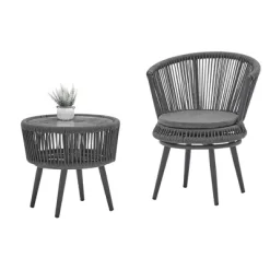 3pc Outdoor Wicker Conversation Set With Cushions - Dark Gray - GODEER -Outdoor Garden GUEST 17e005d0 86d1 4ec9 844c 7618f3786623