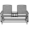 Gardenised Two Person Outdoor Double Swing Glider Chair Set With Center Tempered Glass Table, Loveseat Lawn Rocker Bench