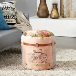 Cotton Pouf Featuring A Screenprinted Bicycle Illustration With Script - Olivia & May -Outdoor Garden GUEST 1819df16 a5fb 42c2 8ae8 f12b71e84687