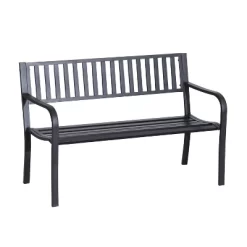 Outsunny 50" Garden Park Bench, Slatted Steel Outdoor Decorative Loveseat For Patio Lawn -Outdoor Garden GUEST 1852d10c 94fc 4c53 a222 c5ed9295504a