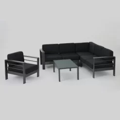 Cape Coral 5pc Aluminum Sofa Set With Cushions - Dark Gray - Christopher Knight Home