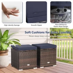 Costway 2PCS Patio Rattan Ottomans Seat Side Table Storage Box Footstool W/Cushions Navy -Outdoor Garden GUEST 18a2a2b6 208f 4d6a a8cd 9a8079ce9141
