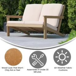Merrick Lane All-Weather Poly Resin Wood Adirondack Style Deep Seat Patio Loveseat With Cushions 17 Merrick Lane All-Weather Poly Resin Wood Adirondack Style Deep Seat Patio Loveseat With Cushions -Outdoor Garden GUEST 18f38de8 842f 4a4d 855f 17e243146603