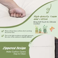 Costway Set Of 2 Patio Rattan Ottoman Footrest Cushions Wooden Handle Off WhiteBrownRedNavy -Outdoor Garden GUEST 1906ba5a 78d3 4883 8234 7806532bdef7