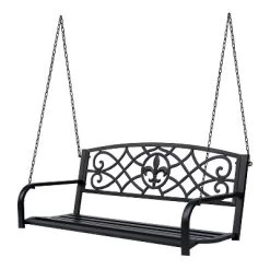 Outsunny Steel Hanging Porch Swing, Fleur-de-Lis Design Outdoor Swing Seat Bench With Chains For The Yard, Deck, & Backyard, 485 LBS Weight Capacity -Outdoor Garden GUEST 192e81c4 f9c2 41f7 a4d7 27972ad9112b