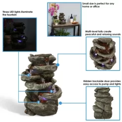 Sunnydaze Decor Sunnydaze Indoor Home Office Relaxing 6-Tiered Stone Falls Tabletop Water Fountain With LED Lights - 15" -Outdoor Garden GUEST 198cf98e 9346 444b 8c18 11fc0a4abe58