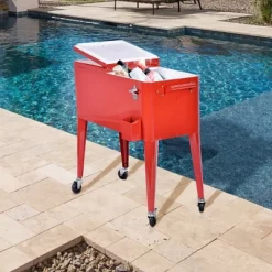 Costway Red Outdoor Patio 80 Quart Cooler Cart Ice Beer Beverage Chest Party Portable -Outdoor Garden GUEST 1b11d75e 36f9 4586 9ada 77425879daf2
