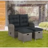Monaco 3pc Set With 2 Seat Reclining Bench & 2 Ottomans - Gray - Alaterre Furniture
