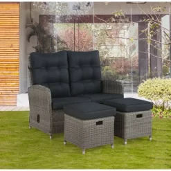 Monaco 3pc Set With 2 Seat Reclining Bench & 2 Ottomans - Gray - Alaterre Furniture