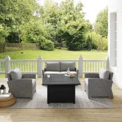 Bradenton 4pc Wicker Seating Set With Fire Table - Crosley -Outdoor Garden GUEST 1bd9eb8a 9f32 42cc a8b1 6fe7807e1558