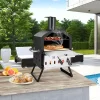 Costway 2-Layer Pizza Oven Wood Fired Pizza Grill Outside Pizza Maker With Waterproof Cover