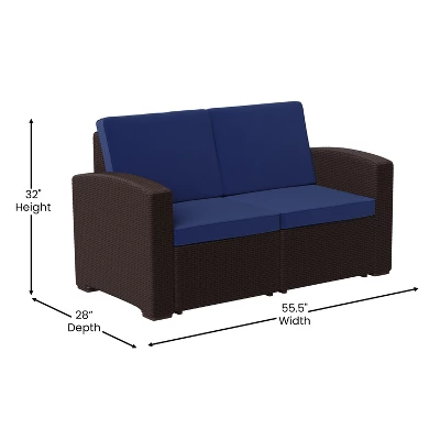 Flash Furniture Seneca Faux Rattan Loveseat With All-Weather Cushions 5 Flash Furniture Seneca Faux Rattan Loveseat With All-Weather Cushions - Image 5