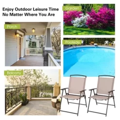 Costway 4 Pcs Patio Folding Sling Dining Chairs Armrests Steel Frame Outdoor Beige/Grey -Outdoor Garden GUEST 1d915f12 a869 499d aed7 0aa5faac9b84