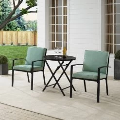 3pc Kaplan Outdoor Steel Chat Set Mist/Bronze - Crosley