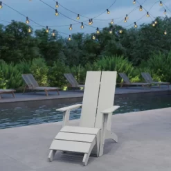 Merrick Lane Modern All-Weather Poly Resin Wood Adirondack Ottoman Foot Rest -Outdoor Garden GUEST 1e48e11e c573 4dfb 8147 5e0b02aacece