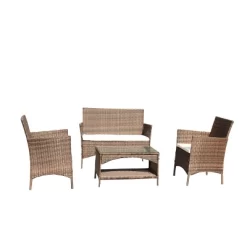 4pc Rattan Wicker Outdoor Lounge Chair With Cushions - Brown/Beige - GODEER -Outdoor Garden GUEST 1f43ea00 d8ca 47a1 82b6 8d1fceda4681