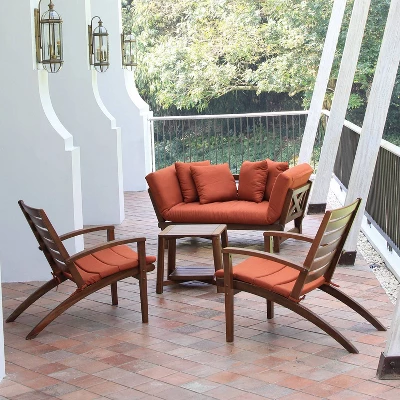 Westlake 3pc Wood Patio Chat Set With Cushion - Red Brick - Cambridge Casual 1 Westlake 3pc Wood Patio Chat Set With Cushion - Red Brick - Cambridge Casual