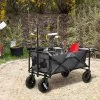 Outsunny Collapsible Wagon, Graden Carts With Wheels, Adjustable Handle, Folding Table And Cup Holders, Dark Gray
