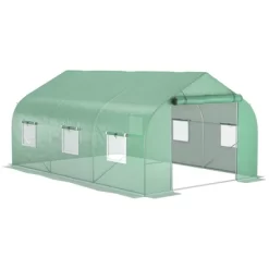 Outsunny 9.8' X 11.4' X 6.8' Outdoor Walk-In Tunnel Greenhouse Hot House With Roll-up Windows, Zippered Door, PE Cover, Green -Outdoor Garden GUEST 205112cd bc2a 4564 9861 5f5e7a8e55dc