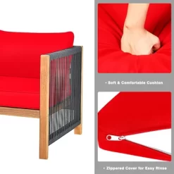 Costway 8PCS Wooden Patio Furniture Set Cushioned Sofa W/Rope Armrest WhiteTurquoiseRed -Outdoor Garden GUEST 207c1ff4 44d7 4a14 bc4a 816de8c4fa1b