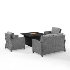 Bradenton 4pc Wicker Seating Set With Fire Table - Crosley -Outdoor Garden GUEST 20cc5473 4c0a 476c 96ed 33d587ff8928
