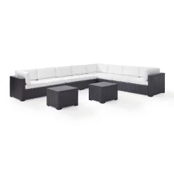 Biscayne 7pc Outdoor Wicker Sectional Set With 2 Coffee Tables & 3 Corner Seats White - Crosley -Outdoor Garden GUEST 20f4d615 3889 4137 8a69 5c40202b87fa