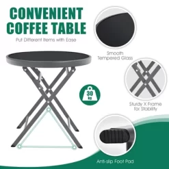 Costway 3PCS Outdoor Bistro Set Folding Table And Chairs Garden Deck Black -Outdoor Garden GUEST 2100a35b 3a17 4d6a bad5 5176f7318094