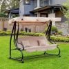 Outsunny 3 Seat Outdoor Free Standing Swing Bench Porch Swing With Stand, Comfortable Cushioned Fabric & Included Canopy