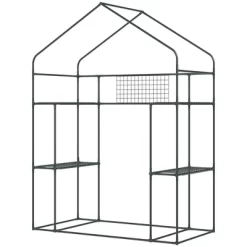 Outsunny Outdoor Walk-in Mini Greenhouse With Mesh Door & Windows, Small Portable Garden Hot House With 6 Shelves, Trellis, & Plant Labels -Outdoor Garden GUEST 21e9359f 0b1f 47f4 822f 2f1d4fa6434d