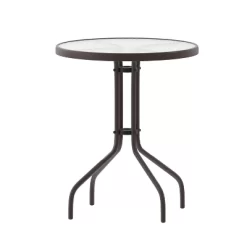 Flash Furniture Lila 23.75'' Round Glass Metal Table With 2 Metal Aluminum Slat Stack Chairs -Outdoor Garden GUEST 221412c5 5965 46a3 96da 1619bf88120a