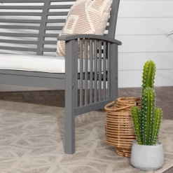 Ravenscroft Modern Boho Acacia Wood Slatted Outdoor Loveseat With Cushion - Saracina Home -Outdoor Garden GUEST 2264c25c 6929 44e0 82fd ff36fdeadd35