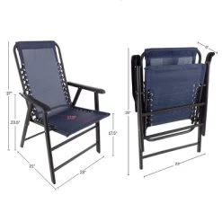 Pure Garden Folding Lounge Chairs – Portable Camping Or Lawn Chairs, Navy, Set Of 2