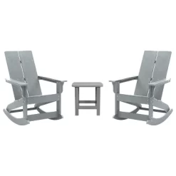 Emma And Oliver Set Of 2 Harmon Modern All-Weather Poly Resin Adirondack Rocking Chairs With Side Table For Outdoor Use -Outdoor Garden GUEST 238945db 5c8b 4c4a 83ff 8d6c039376b1