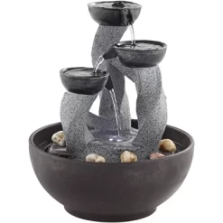 John Timberland Three Twist Column Modern Zen Cascading Bowls Indoor Tabletop Water Fountain With LED Light 11" For Table Office Desk Home Bedroom -Outdoor Garden GUEST 2452b8f4 3141 4701 abc3 f30f76aadb31