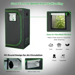 Costway 32''x32''x63''Mylar Hydroponic Grow Tent W/Observation Window & Floor Tray GrayBlack -Outdoor Garden GUEST 24af46c9 40fe 4596 96d6 eb32d0295087