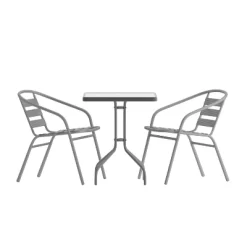 Emma And Oliver 23.5'' Square Glass Top Metal Table With 2 Aluminum Slat Stack Chairs 24 Emma And Oliver 23.5'' Square Glass Top Metal Table With 2 Aluminum Slat Stack Chairs -Outdoor Garden GUEST 25d90ff4 ddfc 491b a1d5 94f360605547