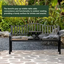 Outdoor Powder Coated Steel Park Bench, Garden Bench With Pop Up Middle Table, Lawn Decor Seating Bench For Yard, Patio, Garden, Balcony, And Deck 17 Outdoor Powder Coated Steel Park Bench, Garden Bench With Pop Up Middle Table, Lawn Decor Seating Bench For Yard, Patio, Garden, Balcony, And Deck -Outdoor Garden GUEST 2620e540 0d82 40d3 a571 189088208d40