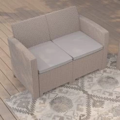 Merrick Lane Outdoor Furniture Resin Loveseat Faux Rattan Wicker Pattern 2-Seat Loveseat With All-Weather Cushions -Outdoor Garden GUEST 262272de 1612 4002 ba80 ea32abea115c