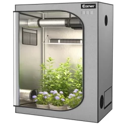 Costway 48''x24''x60'' Mylar Hydroponic Grow Tent W/Observation Window & Floor Tray GrayBlack -Outdoor Garden GUEST 27619078 b044 4ad4 92d3 80635262dc85