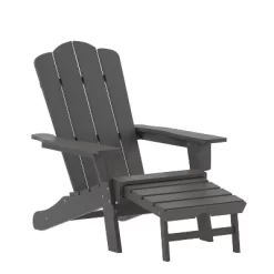 Emma And Oliver Set Of 2 Adirondack Chairs With Cup Holders And Pull Out Ottoman, All-Weather HDPE Indoor/Outdoor Lounge Chairs -Outdoor Garden GUEST 281700c0 ed37 445d 96e5 aad7bcd87c4d