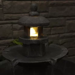 Sunnydaze Decor Sunnydaze 40"H Electric Polyresin 2-Tiered Pagoda Outdoor Water Fountain With LED Light -Outdoor Garden GUEST 285cfe77 b491 43c8 9888 a3611833c52d