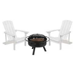Merrick Lane Ayala 3 Piece Outdoor Leisure Set With Set Of 2 Poly Resin Adirondack Chairs And Star And Moon Iron Fire Pit -Outdoor Garden GUEST 28c0f3af 11f6 4a8b 8c3b 857b436267d4